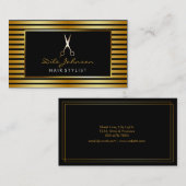 Hair Stylist Striped Gold Glitter Saloon Visitekaartje (Voorkant / Achterkant)