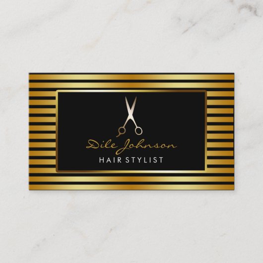 Hair Stylist Striped Gold Glitter Saloon Visitekaartje (Voorkant)