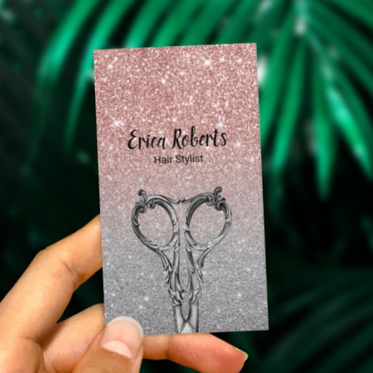 Hair Stylist Trendy Roos Gold & Silver Glitter Visitekaartje