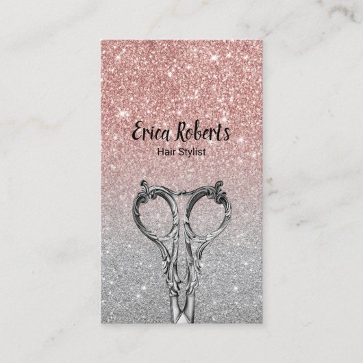 Hair Stylist Trendy Roos Gold & Silver Glitter Visitekaartje (Voorkant)