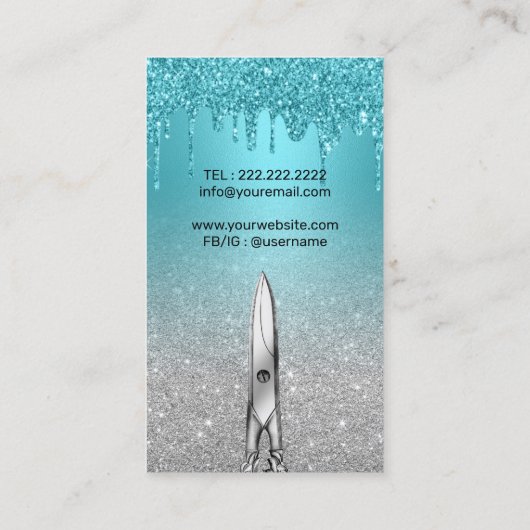 Hair Stylist Turquoise Drift Silver Glitter Salon Visitekaartje (Achterkant)