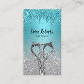 Hair Stylist Turquoise Drift Silver Glitter Salon Visitekaartje (Voorkant)