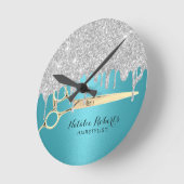 Hair Stylist Turquoise Silver Glitter Drift Salon Ronde Klok (Hoek)