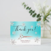 Hair Stylist Turquoise Winter Snowflakes Dank je Briefkaart (Staand voorkant)