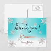 Hair Stylist Turquoise Winter Snowflakes Dank je Briefkaart (Voorkant / Achterkant)