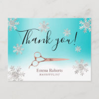 Hair Stylist Turquoise Winter Snowflakes Dank je