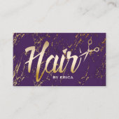 Hair Stylist Typografie Modern Gold Paarse marmer Visitekaartje (Voorkant)