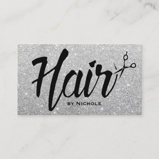 Hair Stylist Typography Silver Glitter Appointment Afsprakenkaartje (Voorkant)