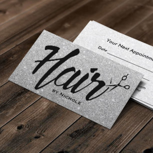 Hair Stylist Typography Silver Glitter Appointment Afsprakenkaartje