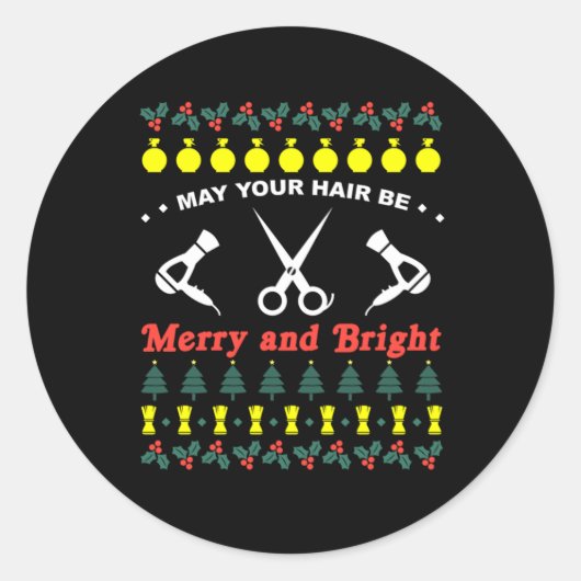 Hair Stylist Ugly Kerstmis Knit Sweater Gift Ronde Sticker (Voorkant)