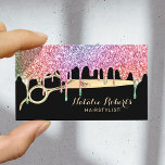 Hair Stylist Unicorn Drift Beauty Salon Black Visitekaartje<br><div class="desc">Holographic Unicorn Drips & Gold Scissor Black Beauty Salon-Visitekaartjes met een hoge stijlvolle lijst.</div>