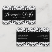 Hair Stylist Visitekaartje Black Damask (Voorkant / Achterkant)
