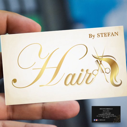 Hair Stylist Visitekaartjes - Zwart Goud Script