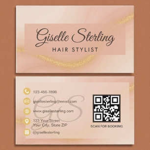 Hair Stylist Waterverf Gold Monogram QR Code Visitekaartje