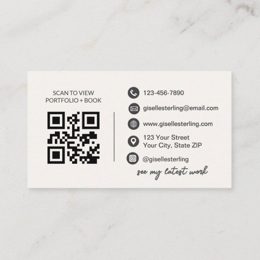 Hair Stylist White Script Moderne QR-code Visitekaartje (Achterkant)