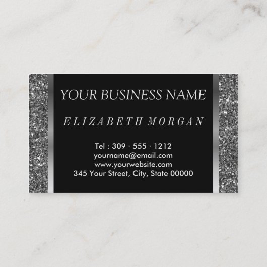 Hair Stylist - Zilver Glitter en Diamonds Visitekaartje (Achterkant)