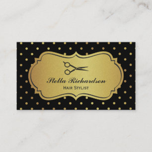 Hair Stylist - Zwart en Goud Glitter Polka Dots Visitekaartje