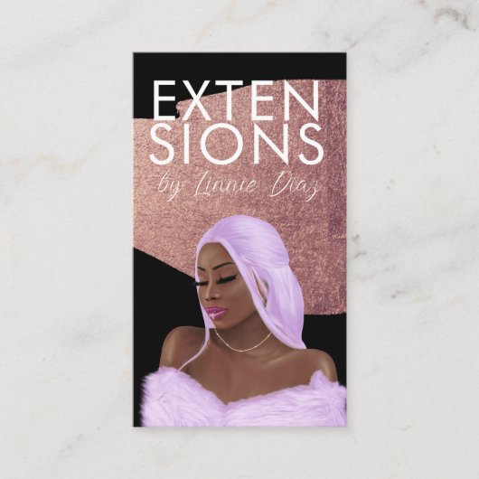 Hair Wig Extensions Braid Salon Script Roze Gold Visitekaartje (Voorkant)