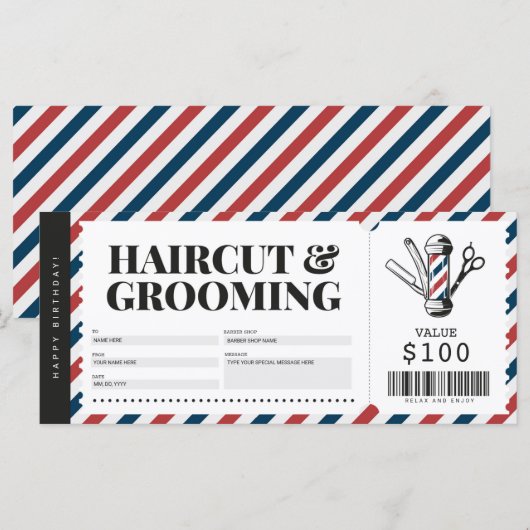 Haircut Barber Shop Gift Voucher Certificate (Voorkant / Achterkant)