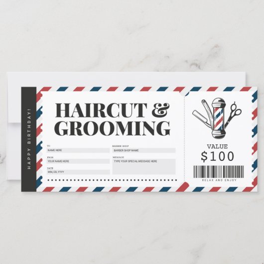 Haircut Barber Shop Gift Voucher Certificate (Voorkant)