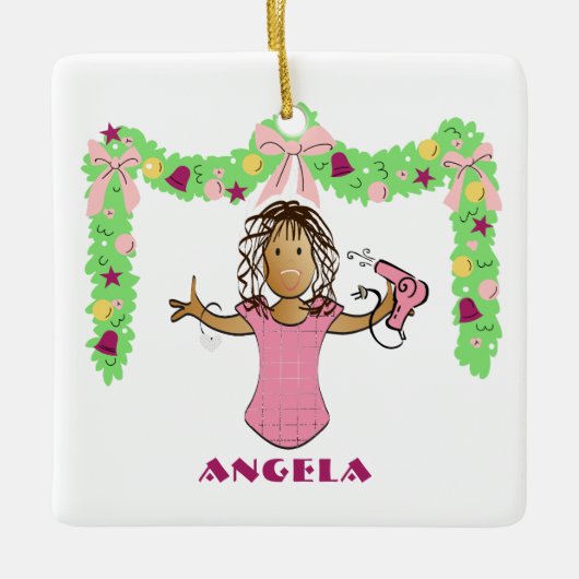 Hairdresser Cartoon Ethnic Thank You Christmas Keramisch Ornament (Voorkant)