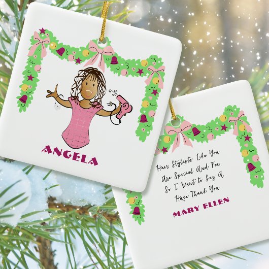 Hairdresser Cartoon Ethnic Thank You Christmas Keramisch Ornament
