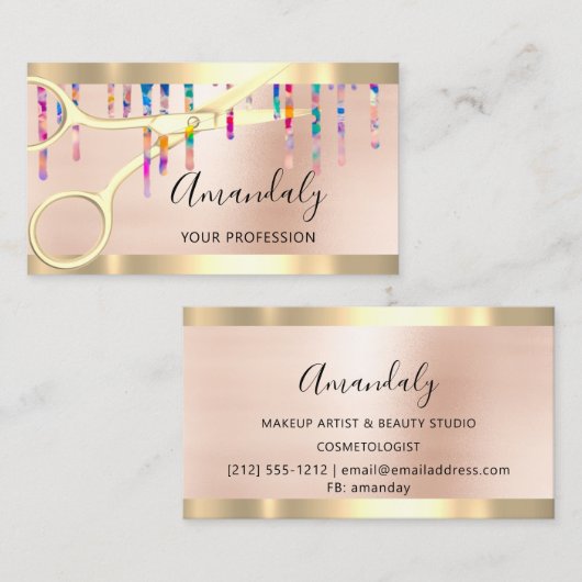 Hairdresser Coiffeur Gold Scissors Holograaf Visitekaartje (Voorkant / Achterkant)