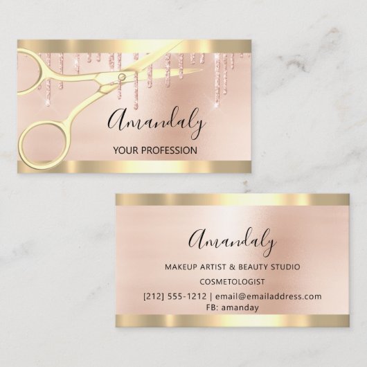 Hairdresser Coiffeur Gold Scissors Roos Gold Visitekaartje (Voorkant / Achterkant)