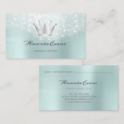 Hairdresser Glitter Makeup Water Crown Silver Afsprakenkaartje (Voorkant / Achterkant)