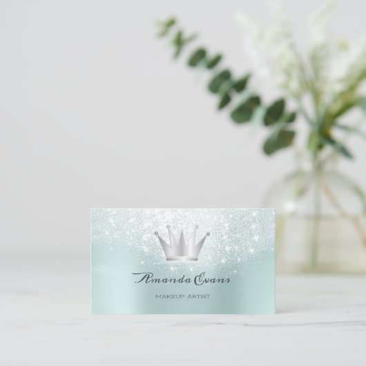 Hairdresser Glitter Makeup Water Crown Silver Afsprakenkaartje (Staand voorkant)
