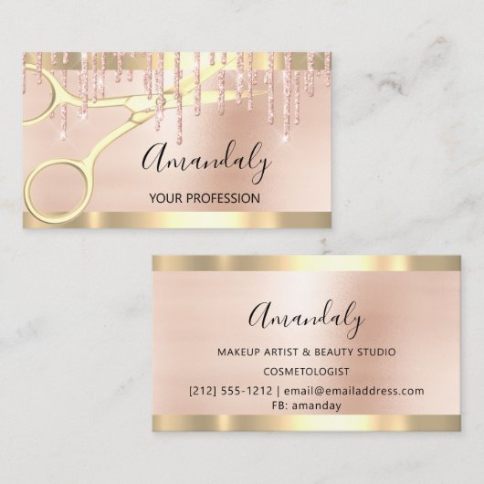 Hairdresser Hair Stylist Coiffeur Gold Scissors Visitekaartje (Voorkant / Achterkant)