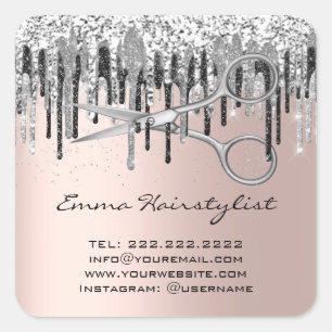 Hairdresser Hair Stylist Scissors Glitter Vierkante Sticker