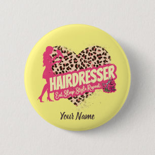 Hairdresser Leopard Hair Hustler Haarstylist Ronde Button 5,7 Cm