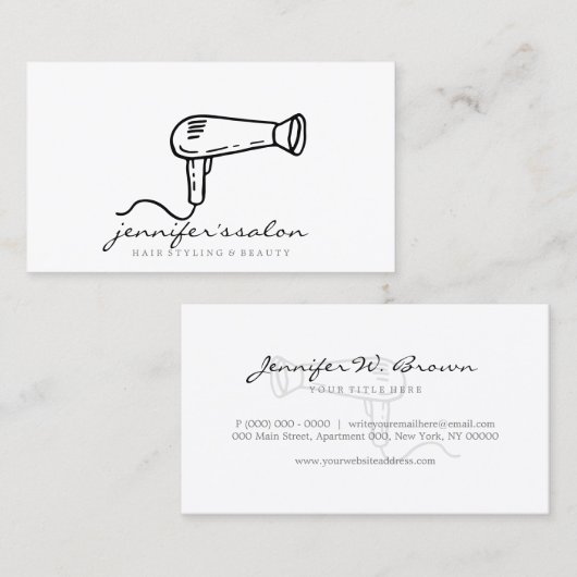 HairDresser logo zwarte haardroger salon stylist Visitekaartje (Voorkant / Achterkant)