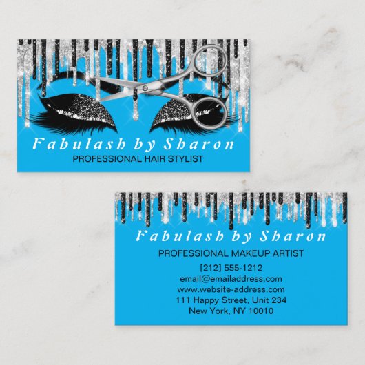 Hairdresser Makeup Eyelash Silver Drift Blue Ocean Visitekaartje (Voorkant / Achterkant)