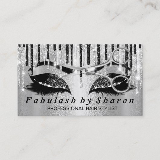 Hairdresser Makeup Eyelash Silver Scissors Silver Visitekaartje (Voorkant)