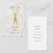 Hairdresser Marble Swirls Gold Scissors Visitekaartje (Voorkant / Achterkant)