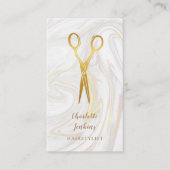 Hairdresser Marble Swirls Gold Scissors Visitekaartje (Voorkant)