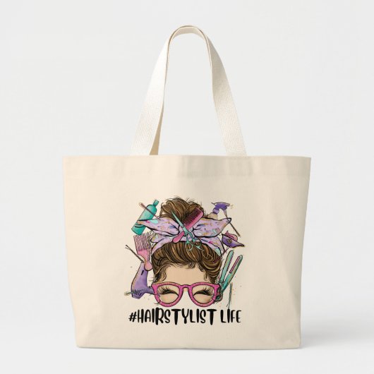 Hairdresser Messy Bun Cosmetoloog Haarstylist Grote Tote Bag (Voorkant)