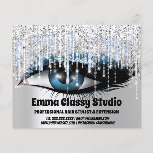 Hairdresser Nail Lashes Silver Grey Glitter Driver Flyer (Voorkant)