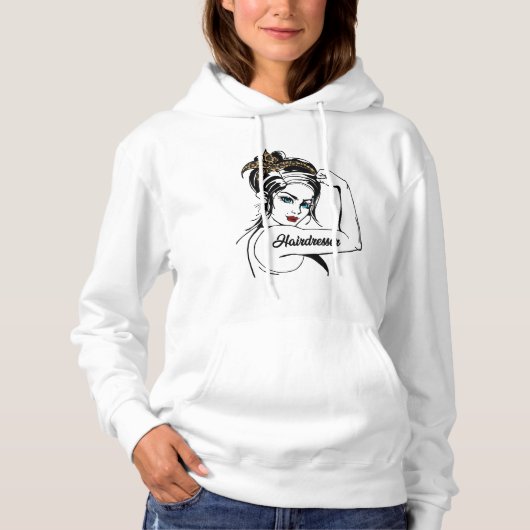 Hairdresser Rosie The Riveter Leopard Cheetah Hoodie (Voorkant)