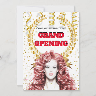 Hairdresser salon grand opening red hair model kaart