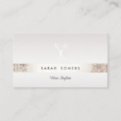 Hairdresser Scissors Logo FAUX Silver Sequin Taupe Visitekaartje (Voorkant)