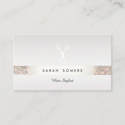 Hairdresser Scissors Logo FAUX Silver Sequin Taupe Visitekaartje (Voorkant)