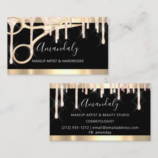 Hairdresser Scissors Makeup Roos Black Drivers Visitekaartje (Voorkant / Achterkant)