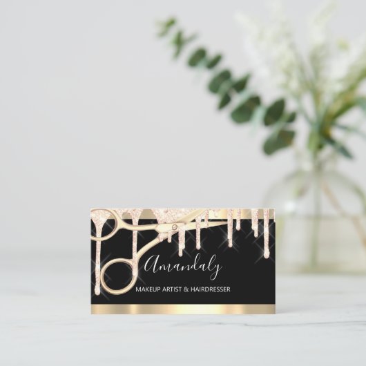Hairdresser Scissors Makeup Roos Black Drivers Visitekaartje (Staand voorkant)