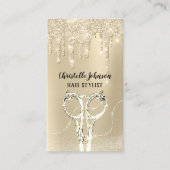 Hairdresser Sepia Gold Drip Glitter Scissors Visitekaartje (Voorkant)