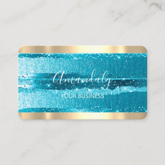 Hairdresser Stylist Coiffeur Blauwgroen Gold Strip Visitekaartje (Voorkant)