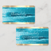 Hairdresser Stylist Coiffeur Blauwgroen Gold Strip Visitekaartje (Voorkant / Achterkant)