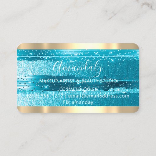 Hairdresser Stylist Coiffeur Blauwgroen Gold Strip Visitekaartje (Achterkant)